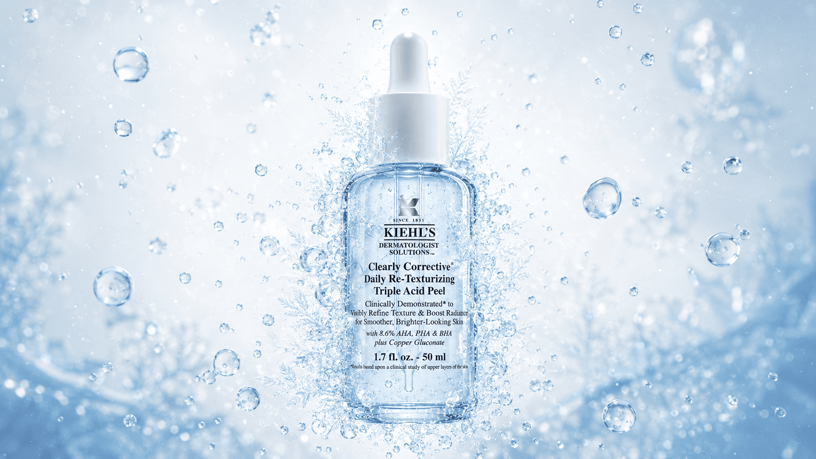 The serum bottle among ice crystals and bubbles