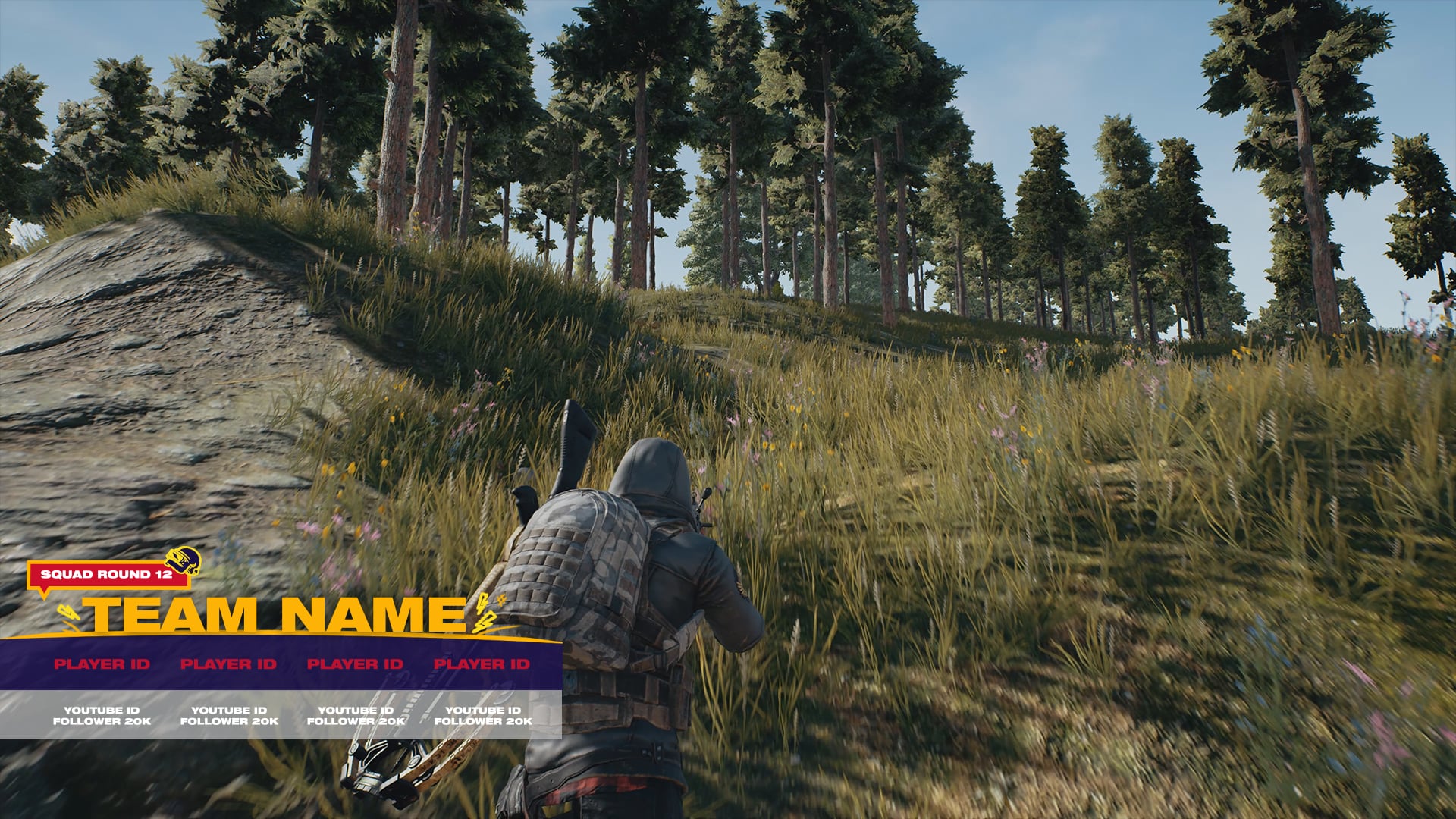 Player profile strap with team name and player IDs over in-game footage.