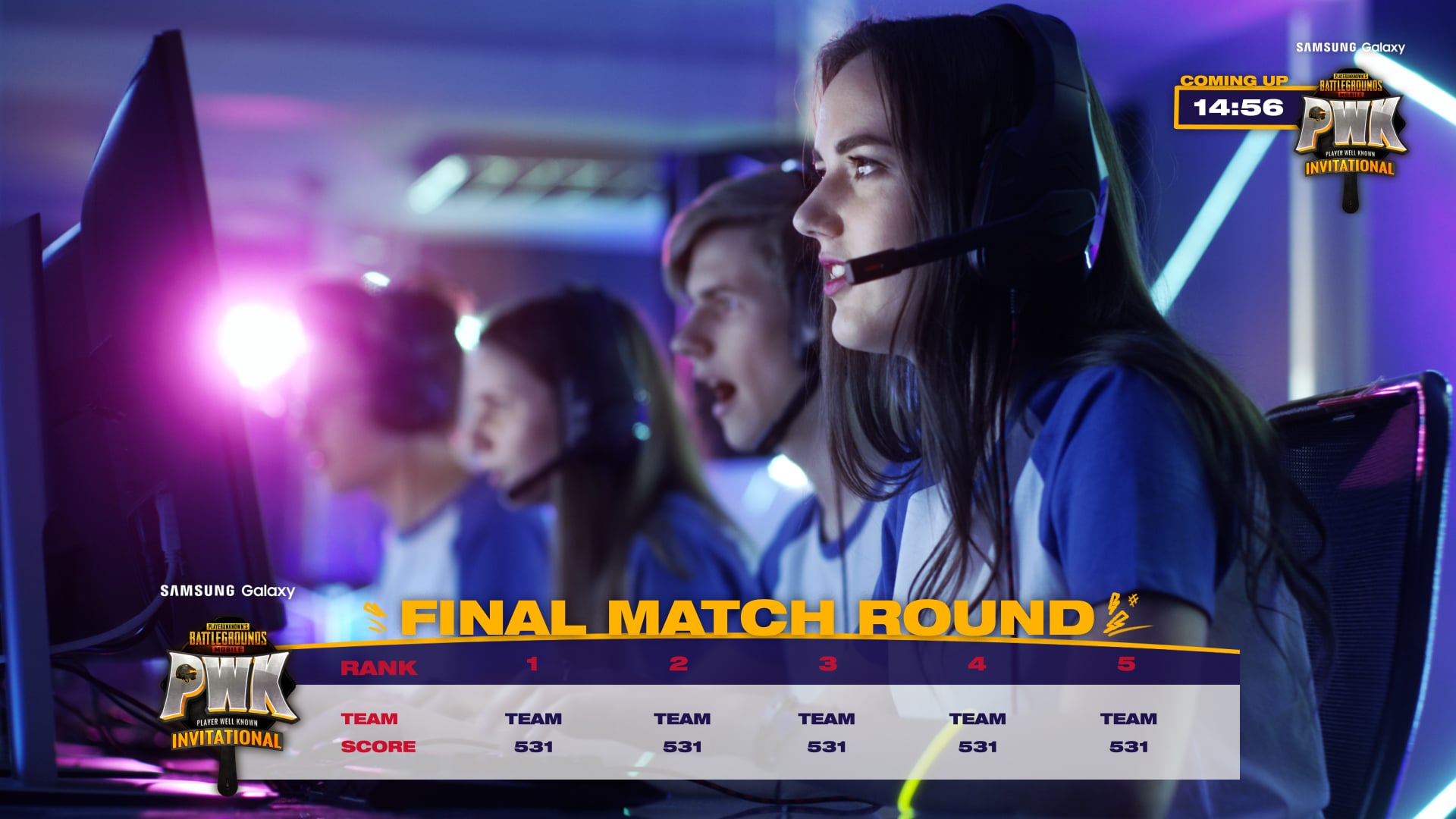 “Final Match Round” score strap over players at their stations.