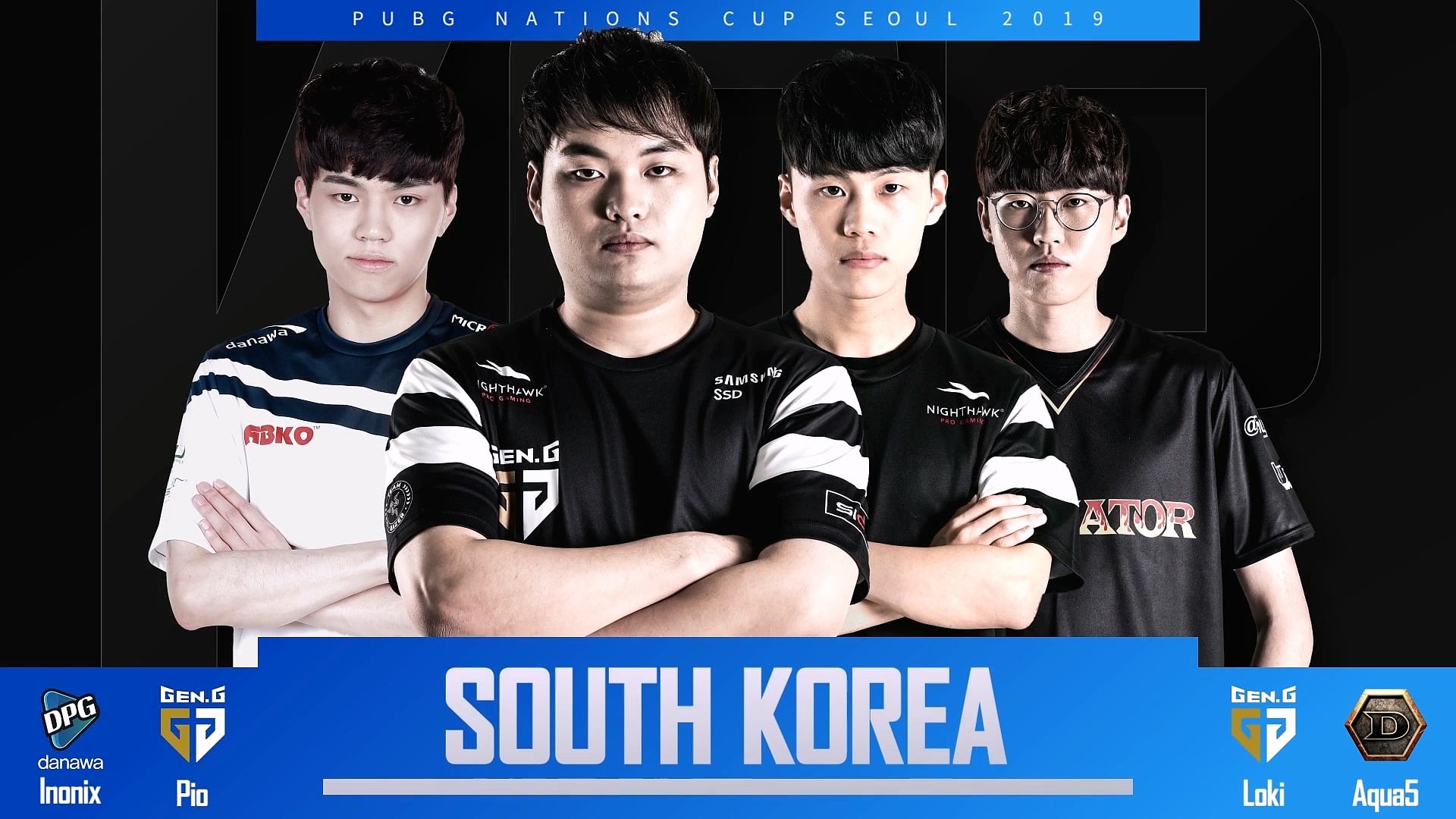The South Korea team players on a team announcement card.