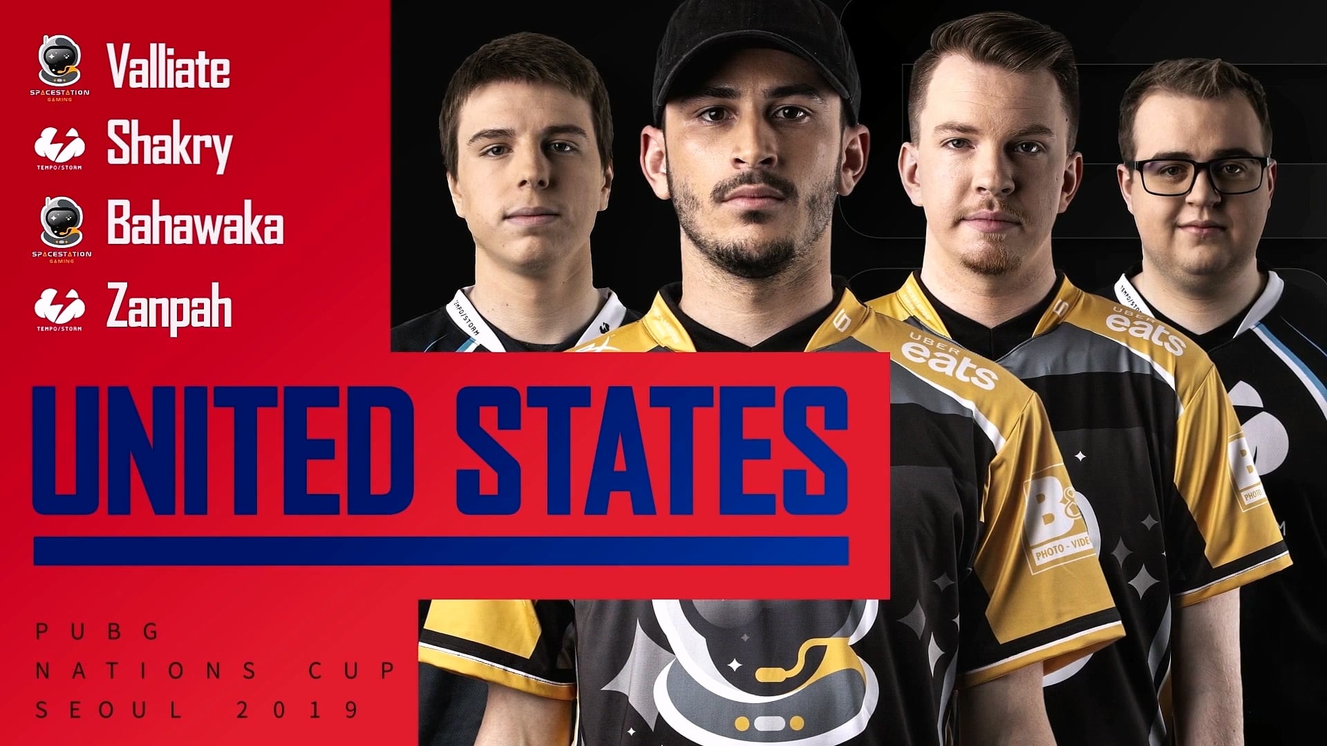 The United States team players and their names on a red announcement card.
